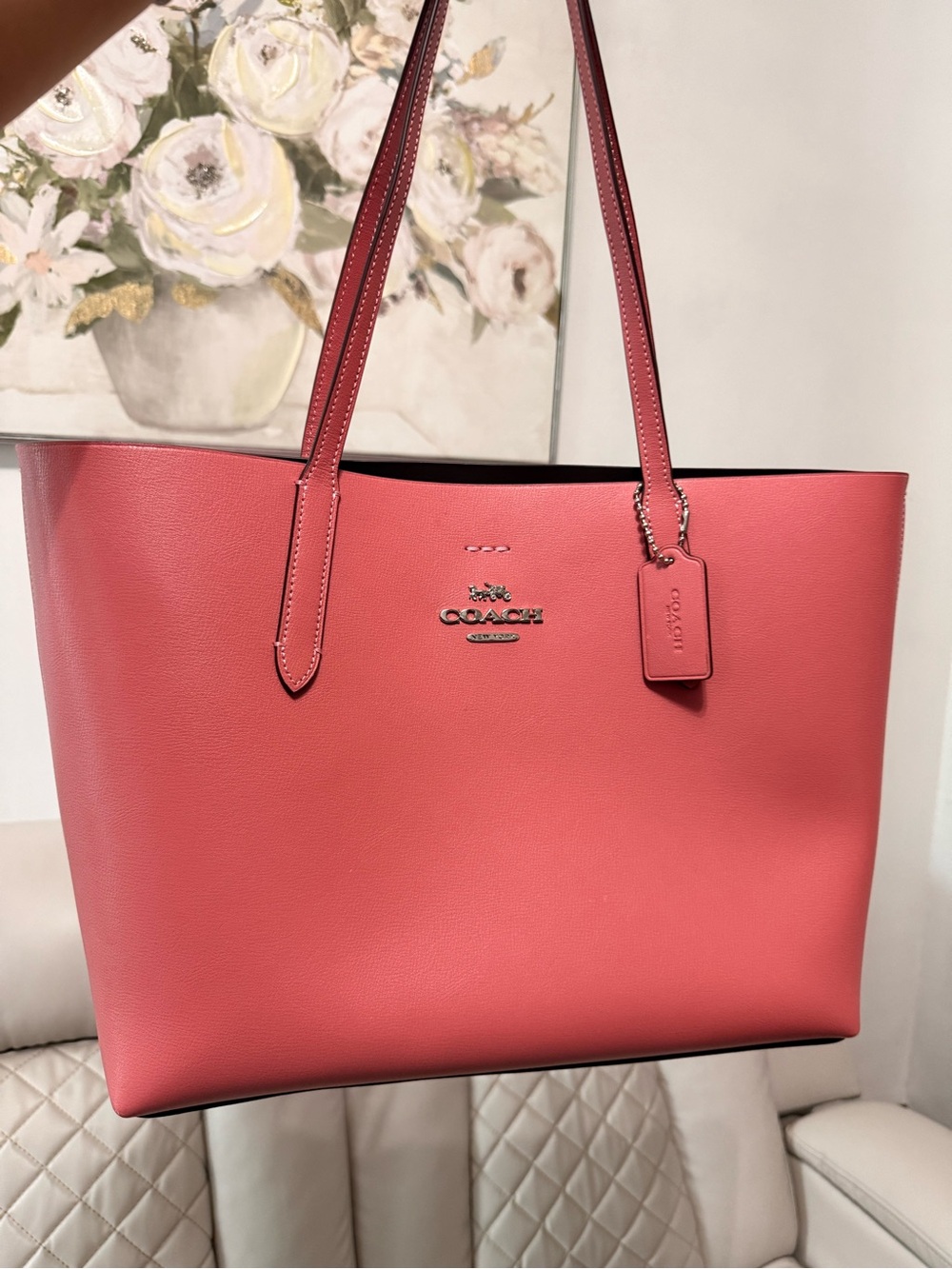 Coach Coral Pink Leather Tote with Silver Hardware